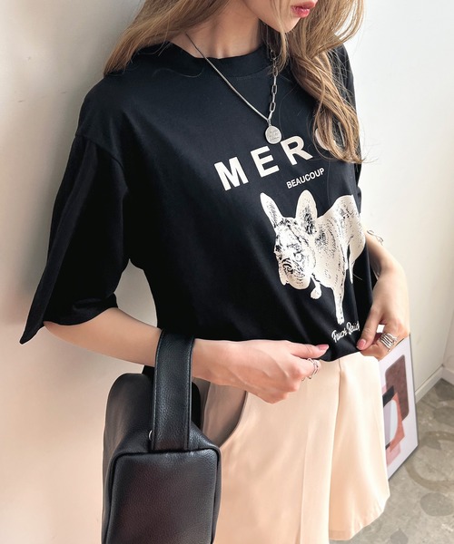 Futier land(フューティアランド)の「【綿100%】半袖MERCIロゴTシャツ(Tシャツ/カットソー・レディース・ホワイト/ベージュ/ブラック/杢グレー・FREE)」の10枚目の写真