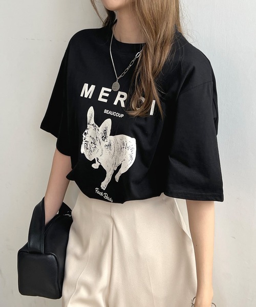 Futier land(フューティアランド)の「【綿100%】半袖MERCIロゴTシャツ(Tシャツ/カットソー・レディース・ホワイト/ベージュ/ブラック/杢グレー・FREE)」の11枚目の写真