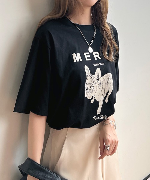 Futier land(フューティアランド)の「【綿100%】半袖MERCIロゴTシャツ(Tシャツ/カットソー・レディース・ホワイト/ベージュ/ブラック/杢グレー・FREE)」の12枚目の写真