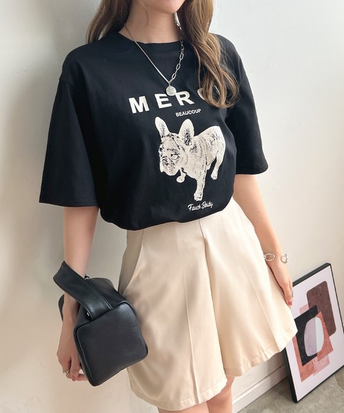 Futier land(フューティアランド)の「【綿100%】半袖MERCIロゴTシャツ(Tシャツ/カットソー・レディース・ホワイト/ベージュ/ブラック/杢グレー・FREE)」の13枚目の写真