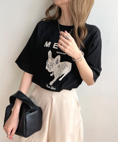 Futier land(フューティアランド)の「【綿100%】半袖MERCIロゴTシャツ(Tシャツ/カットソー・レディース・ホワイト/ベージュ/ブラック/杢グレー・FREE)」の15枚目の写真