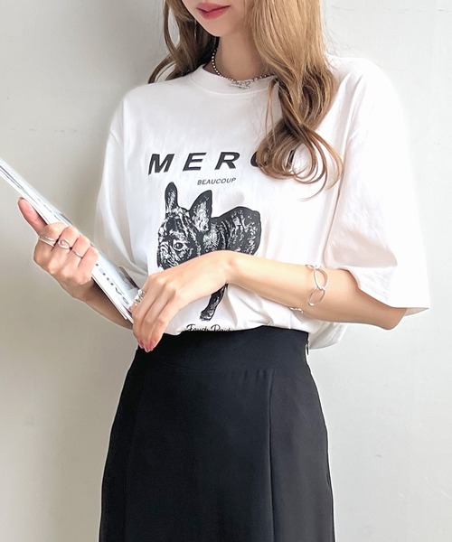 Futier land(フューティアランド)の「【綿100%】半袖MERCIロゴTシャツ(Tシャツ/カットソー・レディース・ホワイト/ベージュ/ブラック/杢グレー・FREE)」の21枚目の写真