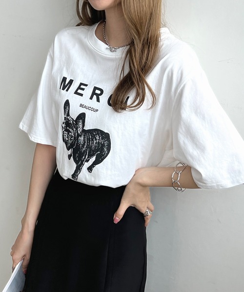 Futier land(フューティアランド)の「【綿100%】半袖MERCIロゴTシャツ(Tシャツ/カットソー・レディース・ホワイト/ベージュ/ブラック/杢グレー・FREE)」の22枚目の写真