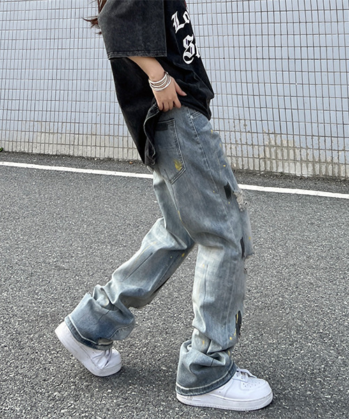 c.u.l(シーユーエル)の「ユニセックス ヴィンテージ風ペイントダメージデニム culw457(デニムパンツ・レディース・ライトブルー・L/M/XL)」の7枚目の写真