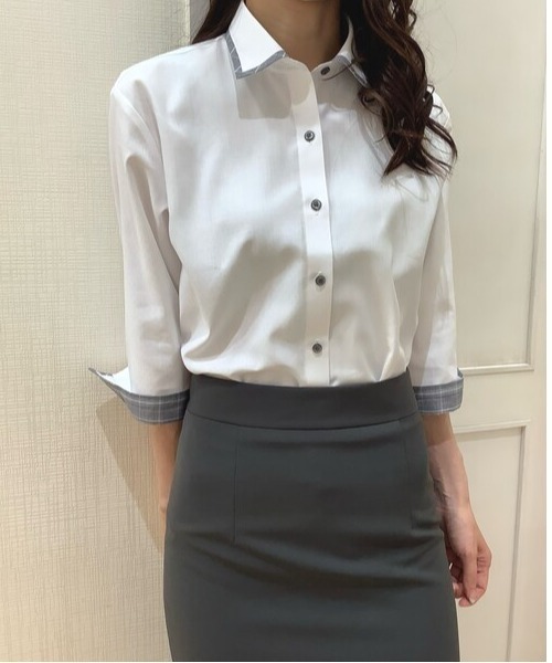 TOKYO SHIRTS(トウキョウシャツ)の「透け防止 形態安定ノーアイロン ワイド 七分袖ビジネスワイシャツ(ビジネスシャツ・レディース・ホワイト・S/M/L/LL/XL)」の1枚目の写真