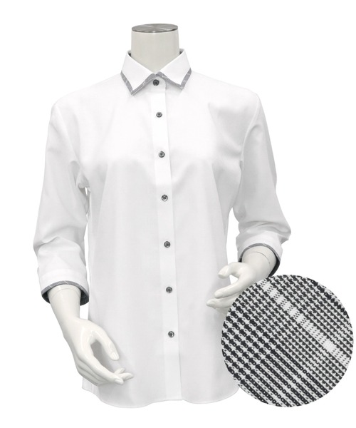 TOKYO SHIRTS(トウキョウシャツ)の「透け防止 形態安定ノーアイロン ワイド 七分袖ビジネスワイシャツ(ビジネスシャツ・レディース・ホワイト・S/M/L/LL/XL)」の3枚目の写真