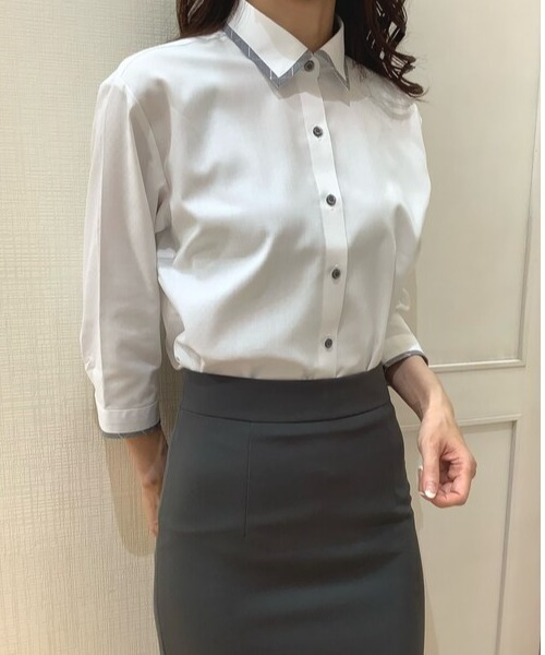 TOKYO SHIRTS(トウキョウシャツ)の「透け防止 形態安定ノーアイロン ワイド 七分袖ビジネスワイシャツ(ビジネスシャツ・レディース・ホワイト・S/M/L/LL/XL)」の8枚目の写真