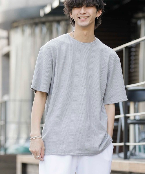 ランダムストライプ ワッフル / クルーネック サーマルTシャツ（Tシャツ/カットソー）｜Bling Leads（ブリングリーズ）