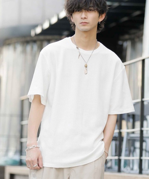 Bling Leads（ブリングリーズ）の「ランダムストライプ ワッフル / クルーネック サーマルTシャツ（Tシャツ/カットソー・メンズ・ブラック/グレー/ホワイト・M/L）」の2枚目の写真