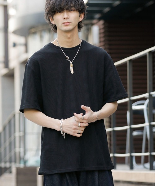 Bling Leads（ブリングリーズ）の「ランダムストライプ ワッフル / クルーネック サーマルTシャツ（Tシャツ/カットソー・メンズ・ブラック/グレー/ホワイト・M/L）」の4枚目の写真