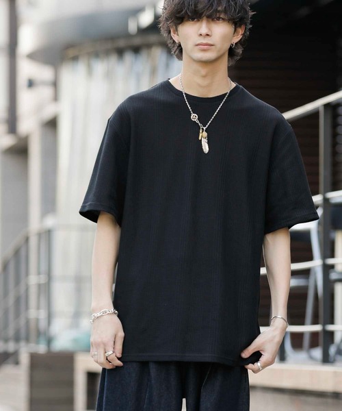 Bling Leads（ブリングリーズ）の「ランダムストライプ ワッフル / クルーネック サーマルTシャツ（Tシャツ/カットソー・メンズ・ブラック/グレー/ホワイト・M/L）」の14枚目の写真