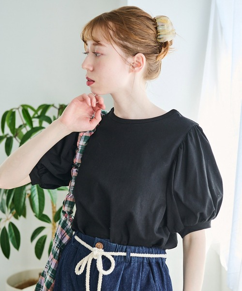 Crisp（クリスプ）の「パフスリーブTシャツ（Tシャツ/カットソー・レディース・アイボリー/ベージュ/ブラック・FREE）」の3枚目の写真