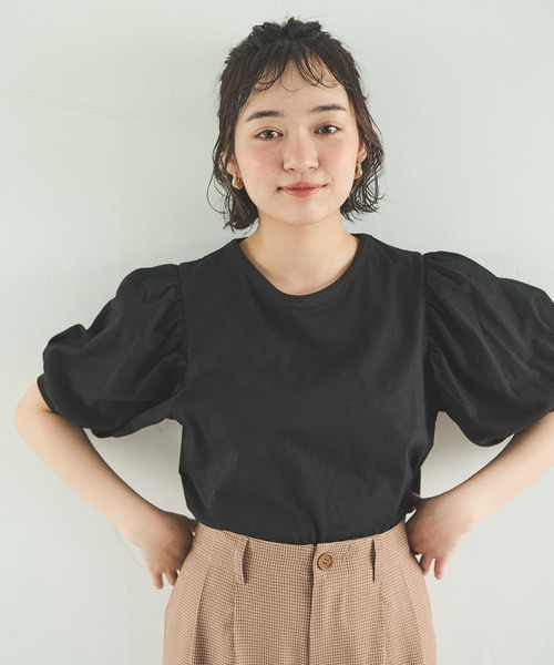 Crisp（クリスプ）の「パフスリーブTシャツ（Tシャツ/カットソー・レディース・アイボリー/ベージュ/ブラック・FREE）」の6枚目の写真