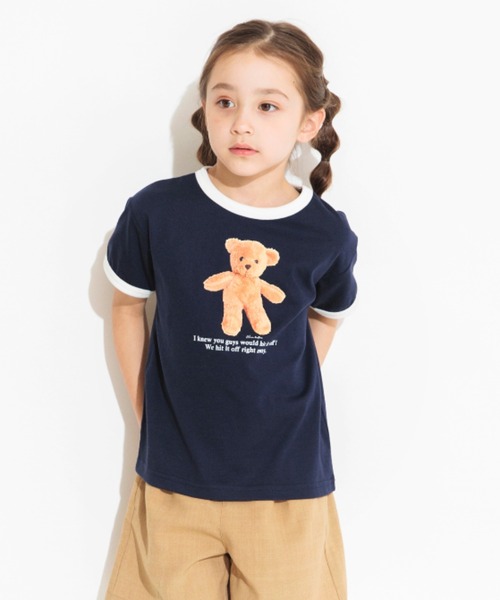 BRANSHES（ブランシェス）の「半袖リンガーTシャツ（Tシャツ/カットソー・キッズ・ネイビー/オフホワイト/ベージュ・130/90/100/110/120/150/140）」の2枚目の写真