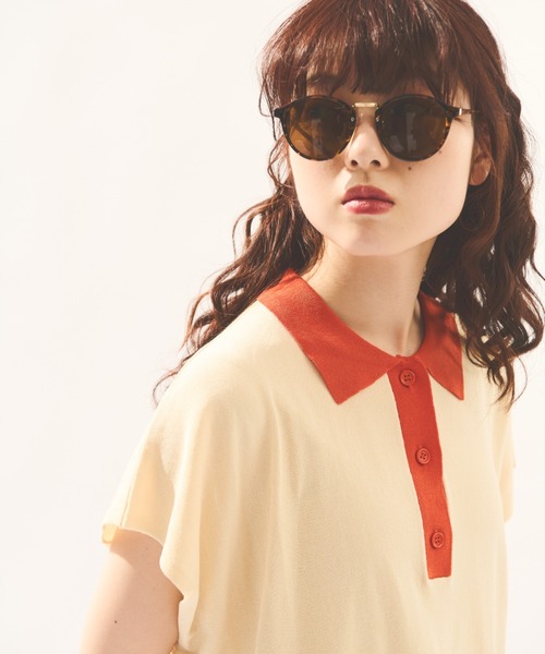 MERLOT（メルロー）の「配色ニットポロトップス（ポロシャツ・レディース・ブラック/ナチュラル・FREE）」の2枚目の写真