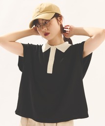 配色ニットポロトップス