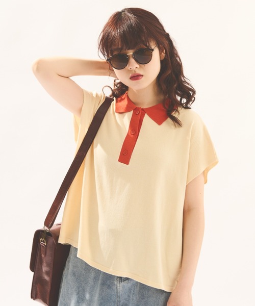 MERLOT（メルロー）の「配色ニットポロトップス（ポロシャツ・レディース・ブラック/ナチュラル・FREE）」の20枚目の写真