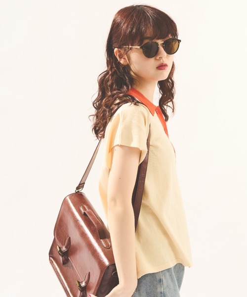 MERLOT（メルロー）の「配色ニットポロトップス（ポロシャツ・レディース・ブラック/ナチュラル・FREE）」の19枚目の写真