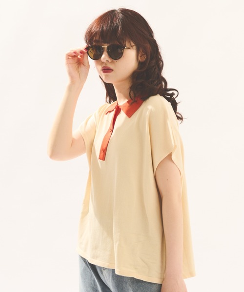 MERLOT（メルロー）の「配色ニットポロトップス（ポロシャツ・レディース・ブラック/ナチュラル・FREE）」の22枚目の写真