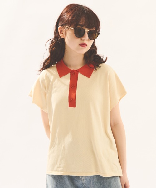 MERLOT（メルロー）の「配色ニットポロトップス（ポロシャツ・レディース・ブラック/ナチュラル・FREE）」の21枚目の写真