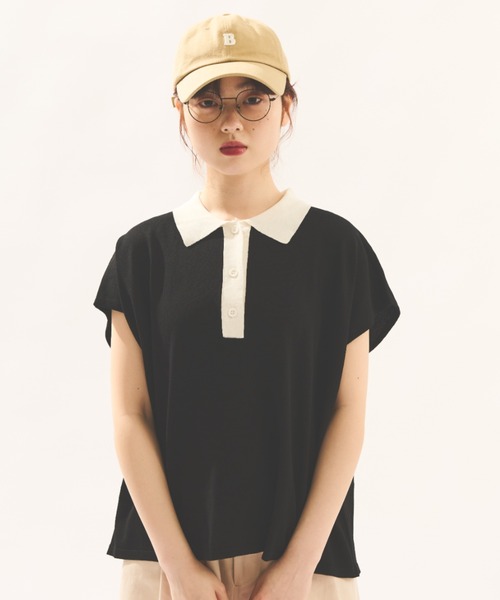 MERLOT（メルロー）の「配色ニットポロトップス（ポロシャツ・レディース・ブラック/ナチュラル・FREE）」の11枚目の写真