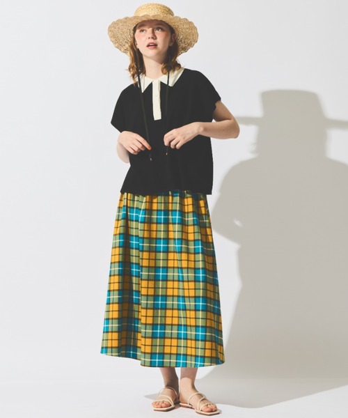 MERLOT（メルロー）の「配色ニットポロトップス（ポロシャツ・レディース・ブラック/ナチュラル・FREE）」の7枚目の写真