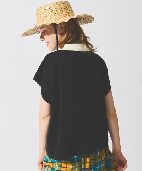 MERLOT（メルロー）の「配色ニットポロトップス（ポロシャツ・レディース・ブラック/ナチュラル・FREE）」の6枚目の写真