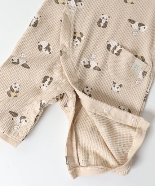 apres les cours（アプレレクール）の「パンダ・ハート・きょうりゅう柄ワッフルカバーオール（ロンパース・キッズ・ミント/アイボリー/ベージュ・80/60/70）」の6枚目の写真
