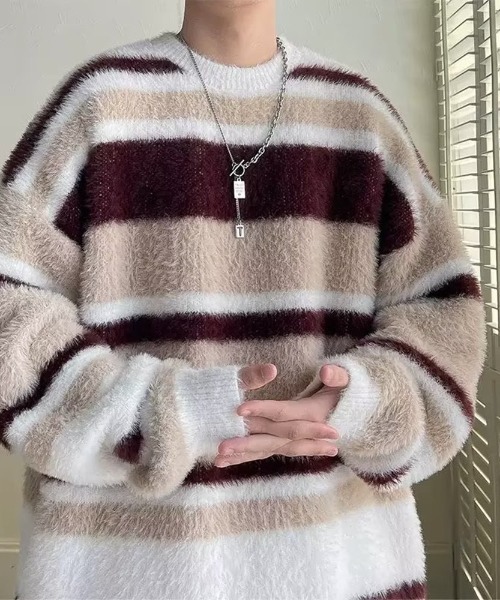 B.R.U（ブル）の「シャギーボーダーニット（ニット/セーター・メンズ・ブラック/レッド・FREE）」の5枚目の写真