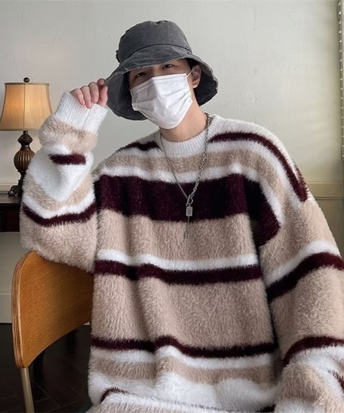 B.R.U（ブル）の「シャギーボーダーニット（ニット/セーター・メンズ・ブラック/レッド・FREE）」の7枚目の写真