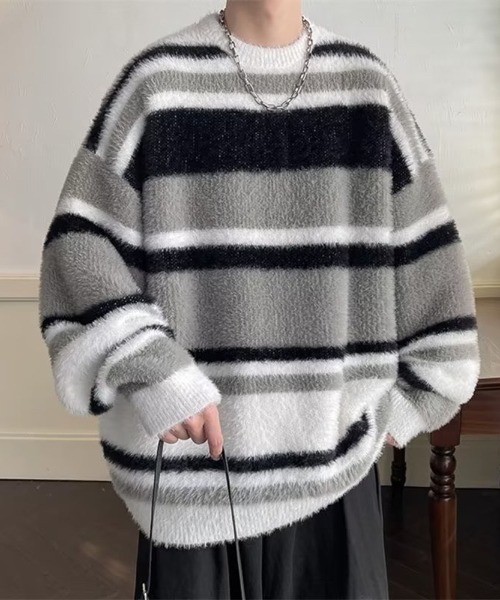 B.R.U（ブル）の「シャギーボーダーニット（ニット/セーター・メンズ・ブラック/レッド・FREE）」の8枚目の写真