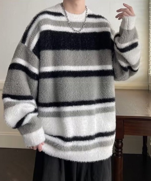 B.R.U（ブル）の「シャギーボーダーニット（ニット/セーター・メンズ・ブラック/レッド・FREE）」の6枚目の写真