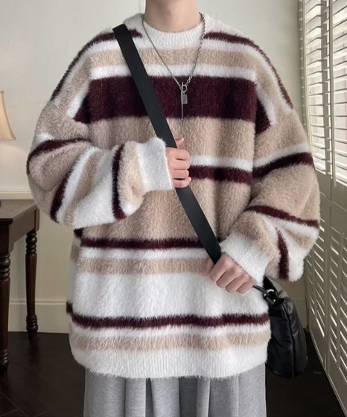 B.R.U（ブル）の「シャギーボーダーニット（ニット/セーター・メンズ・ブラック/レッド・FREE）」の9枚目の写真