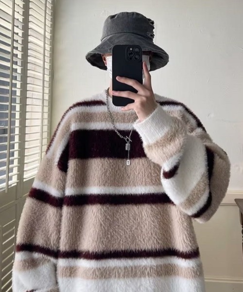 B.R.U（ブル）の「シャギーボーダーニット（ニット/セーター・メンズ・ブラック/レッド・FREE）」の11枚目の写真