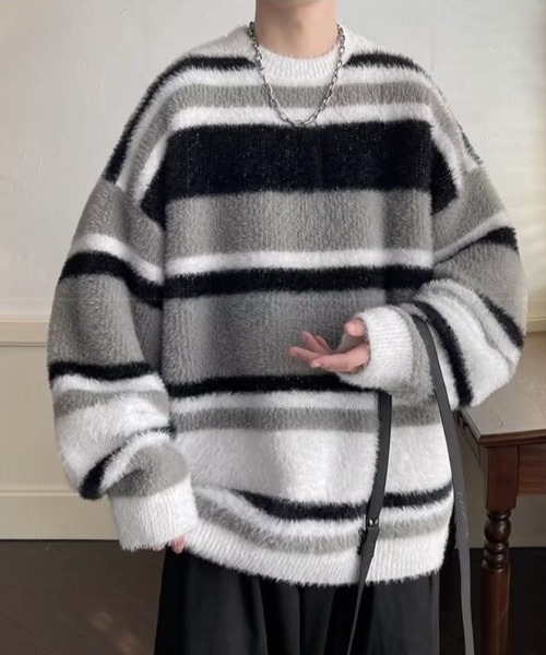 B.R.U（ブル）の「シャギーボーダーニット（ニット/セーター・メンズ・ブラック/レッド・FREE）」の12枚目の写真