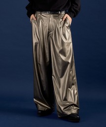 fake leather wide pants