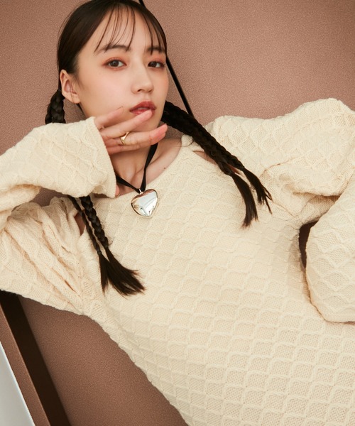 VIS（ビス）の「【洗える】クロスジャガードデザインニットワンピース（ワンピース・レディース・グレー/ブラック系その他/ホワイト系その他5・FREE）」の10枚目の写真