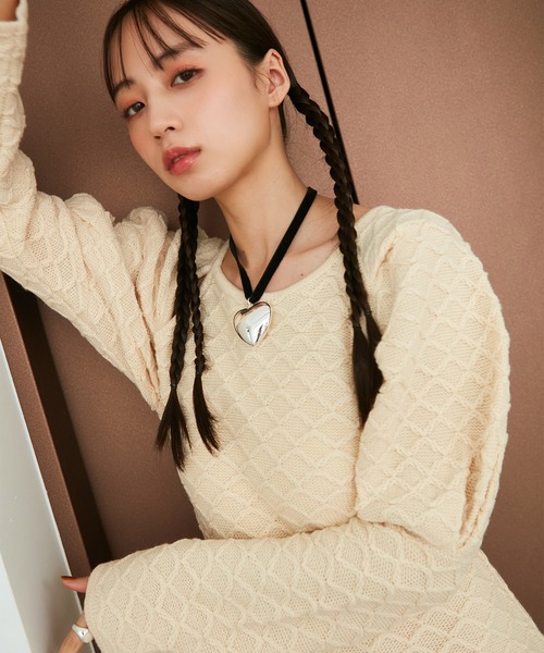 VIS（ビス）の「【洗える】クロスジャガードデザインニットワンピース（ワンピース・レディース・グレー/ブラック系その他/ホワイト系その他5・FREE）」の11枚目の写真