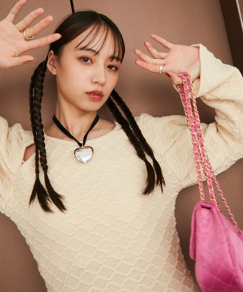 VIS（ビス）の「【洗える】クロスジャガードデザインニットワンピース（ワンピース・レディース・グレー/ブラック系その他/ホワイト系その他5・FREE）」の12枚目の写真