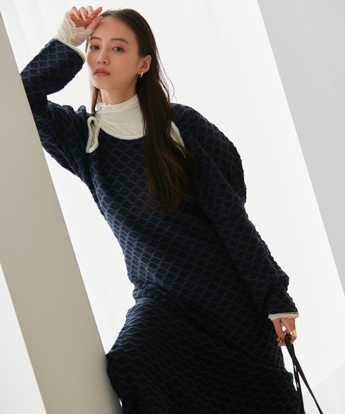 VIS（ビス）の「【洗える】クロスジャガードデザインニットワンピース（ワンピース・レディース・グレー/ブラック系その他/ホワイト系その他5・FREE）」の20枚目の写真