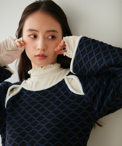 VIS（ビス）の「【洗える】クロスジャガードデザインニットワンピース（ワンピース・レディース・グレー/ブラック系その他/ホワイト系その他5・FREE）」の21枚目の写真