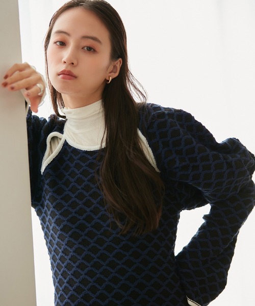 VIS（ビス）の「【洗える】クロスジャガードデザインニットワンピース（ワンピース・レディース・グレー/ブラック系その他/ホワイト系その他5・FREE）」の22枚目の写真