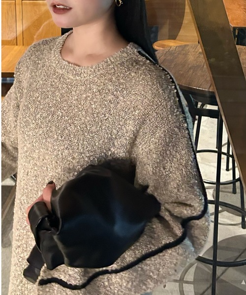 Bab(バブ)の「【低身長向けサイズあり】ブークレ配色ラインニットワンピース(ワンピース・レディース・チャコールグレー/ベージュ/アイボリー・M/S)」の7枚目の写真