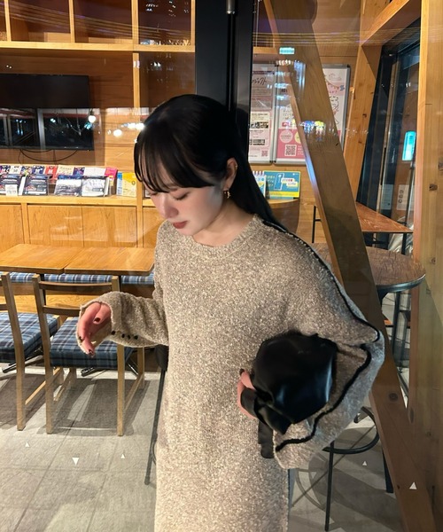 Bab(バブ)の「【低身長向けサイズあり】ブークレ配色ラインニットワンピース(ワンピース・レディース・チャコールグレー/ベージュ/アイボリー・M/S)」の8枚目の写真