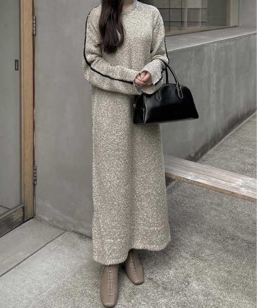 Bab(バブ)の「【低身長向けサイズあり】ブークレ配色ラインニットワンピース(ワンピース・レディース・チャコールグレー/ベージュ/アイボリー・M/S)」の10枚目の写真