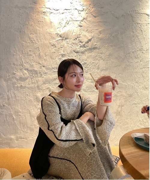 Bab(バブ)の「【低身長向けサイズあり】ブークレ配色ラインニットワンピース(ワンピース・レディース・チャコールグレー/ベージュ/アイボリー・M/S)」の12枚目の写真