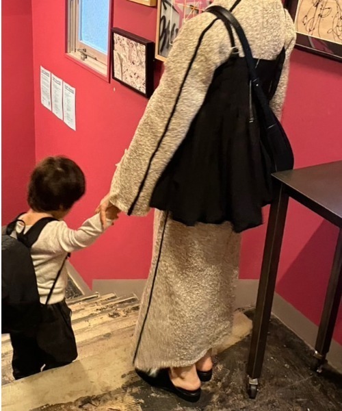 Bab(バブ)の「【低身長向けサイズあり】ブークレ配色ラインニットワンピース(ワンピース・レディース・チャコールグレー/ベージュ/アイボリー・M/S)」の13枚目の写真