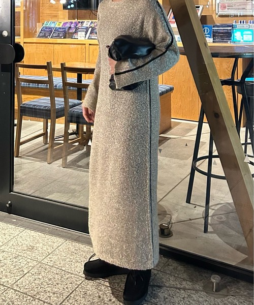 Bab(バブ)の「【低身長向けサイズあり】ブークレ配色ラインニットワンピース(ワンピース・レディース・チャコールグレー/ベージュ/アイボリー・M/S)」の14枚目の写真