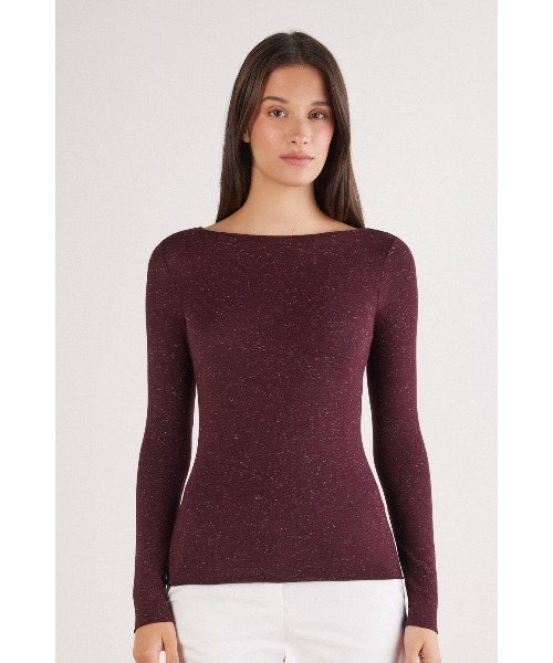 Intimissimi(インティミッシミ)の「ラメ入りカシミヤ混 ライトモダール ラウンドネックニット(ニット/セーター・レディース・ブルー/ダークブラウン/ホワイト×ピンク/ブラック/バーガンディー/ボルドー・S/L/M)」の6枚目の写真