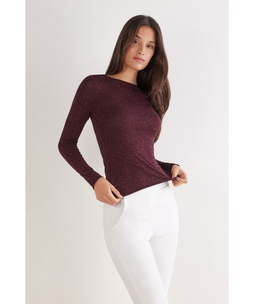 Intimissimi(インティミッシミ)の「ラメ入りカシミヤ混 ライトモダール ラウンドネックニット(ニット/セーター・レディース・ブルー/ダークブラウン/ホワイト×ピンク/ブラック/バーガンディー/ボルドー・S/L/M)」の12枚目の写真